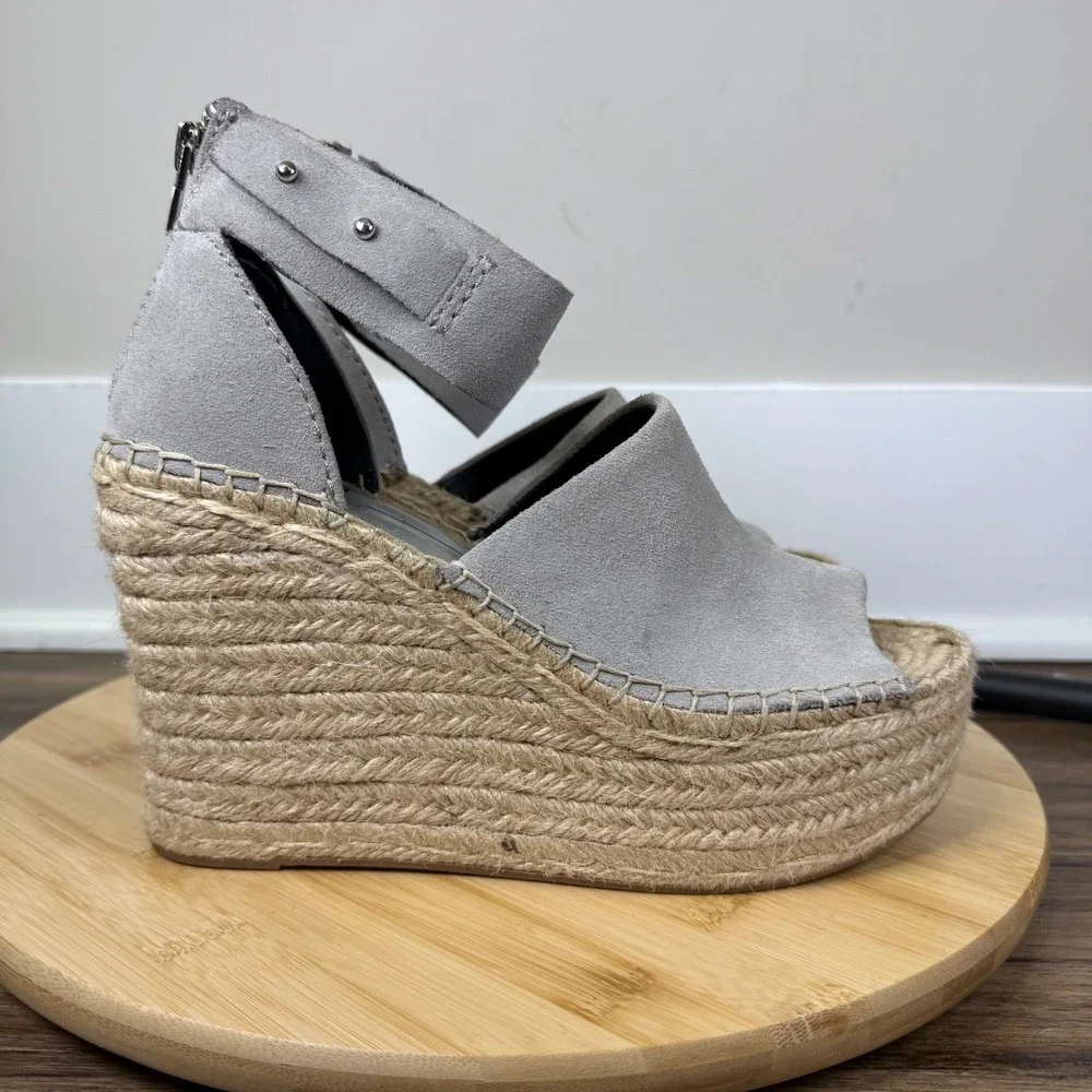 Dolce Vita Espadrille Wedge Sandals Womens 7.5 Grey Suede Studded Boho Summer